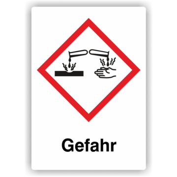Gefahrensymbol GHS05 Ätzwirkung, Signalwort   Gefahr, verschiedene Ausführungen