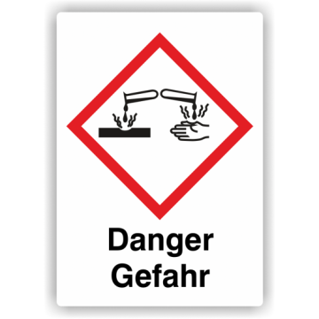 Gefahrensymbol GHS05 Ätzwirkung, Signalwort   Danger/Gefahr, verschiedene Ausführungen