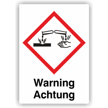 Gefahrensymbol GHS05 Ätzwirkung, Signalwort Warning/Achtung, Folie, verschiedene Ausführungen