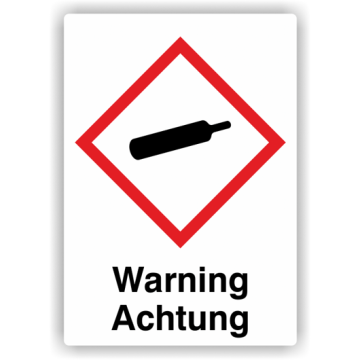 Gefahrensymbol GHS04 Gasflasche, Signalwort Warning/Achtung, Folie, verschiedene Ausführungen