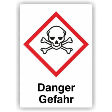 Gefahrensymbol GHS06 Totenkopf, Signalwort   Danger/Gefahr, Folie, verschiedene Ausführungen