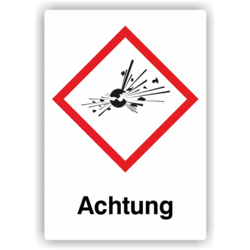 Gefahrensymbol GHS01 Explosive Stoffe, Signalwort Achtung, Folie, verschiedene Ausführungen