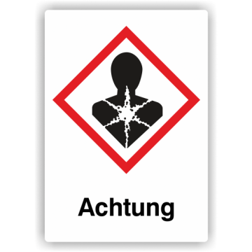 Gefahrensymbol GHS08 Gesundheitsgefahr, Signalwort Achtung, Folie, verschiedene Ausführungen
