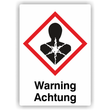 Gefahrensymbol GHS08 Gesundheitsgefahr, Signalwort Warning/Achtung, verschiedene Ausführungen