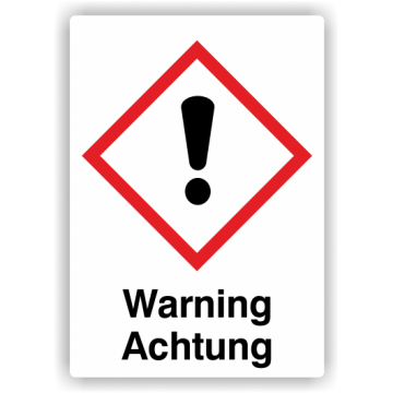 Gefahrensymbol GHS07 Ausrufezeichen, Signalwort Warning/Achtung, Folie, verschiedene Ausführungen