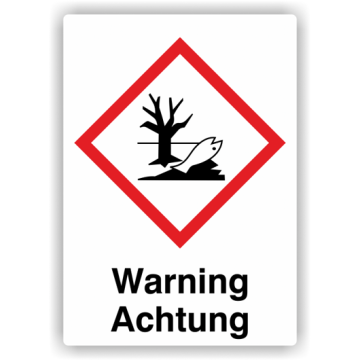 Gefahrensymbol GHS09 Umwelt- Gewässergefährdend,  Signalw. Warning/Achtung, verschied. Ausführungen