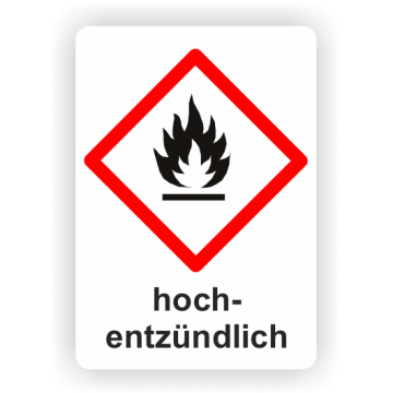 Gefahrensymbol GHS02 Flamme, hochentzündlich,  26 x 37 mm, 12 St./VE
