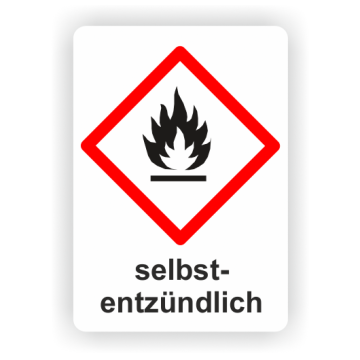 Gefahrensymbol GHS02 Flamme, selbstentzündlich,  26 x 37 mm, 12 St./VE