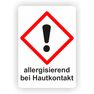 Gefahrensymbol GHS07 Ausrufezeichen,  allergisierend bei Hautkontakt, 26x37mm, 12 St./VE