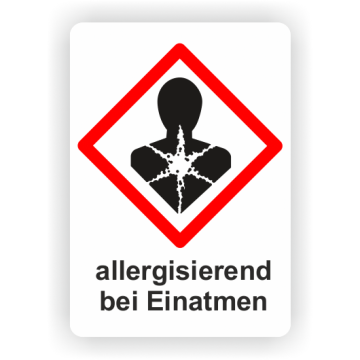 Gefahrensymbol GHS08 Gesundheitsgefahr,  allergisierend bei Einatmen, 26 x 37 mm, 12 St./VE