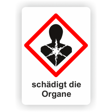 Gefahrensymbol GHS08 Gesundheitsgefahr,  schädigt die Organe, 26 x 37 mm, 12 St./VE
