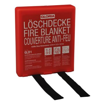 Löschdecke 1200 x 1800 mm aus silikonbeschichtetem Glasfasergewebe, DIN 1869