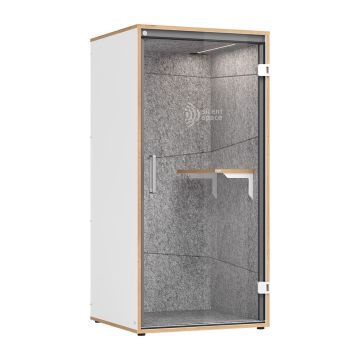 Hammerbacher Akustik-Telefonbox Silent Space 1, Glastür, 103,5 x 100,0 x 217,5 cm, weiß/asteiche
