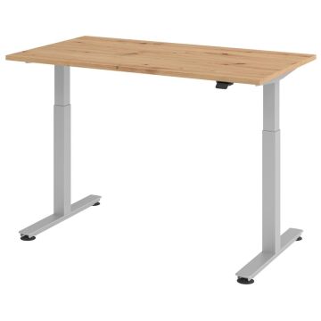 Hammerbacher Sitz-Steh-Tisch Katrin, 140 x 80 cm, Tast-Schalter, verstellbar bis 120 cm, asteiche
