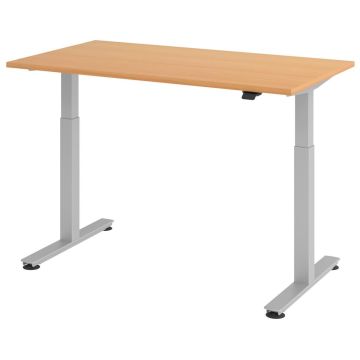 Hammerbacher Sitz-Steh-Tisch Katrin, 140 x 80 cm, Tast-Schalter, verstellbar bis 120 cm, buche