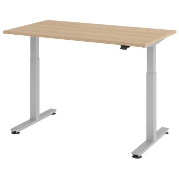 Hammerbacher Sitz-Steh-Tisch Katrin, 140 x 80 cm, Tast-Schalter, verstellbar bis 120 cm, eiche