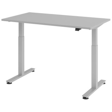 Hammerbacher Sitz-Steh-Tisch Katrin, 140 x 80 cm, Tast-Schalter, verstellbar bis 120 cm, grau