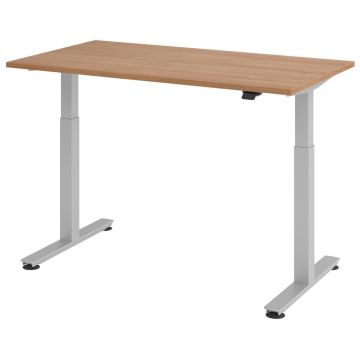Hammerbacher Sitz-Steh-Tisch Katrin, 140 x 80 cm, Tast-Schalter, verstellbar bis 120 cm, nussbaum