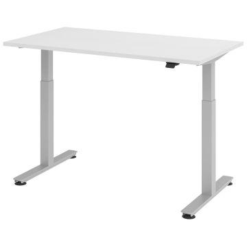 Hammerbacher Sitz-Steh-Tisch Katrin, 140 x 80 cm, Tast-Schalter, verstellbar bis 120 cm, weiß