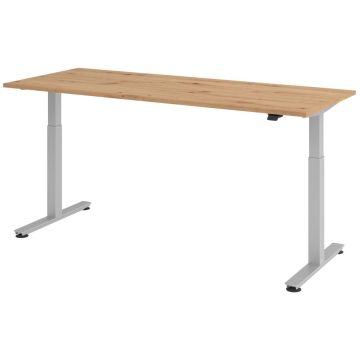 Hammerbacher Sitz-Steh-Tisch Katrin, 200 x 80 cm, Tast-Schalter, verstellbar bis 120 cm, asteiche