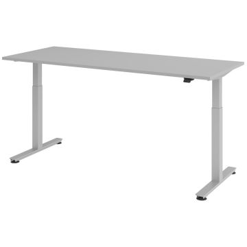 Hammerbacher Sitz-Steh-Tisch Katrin, 200 x 80 cm, Tast-Schalter, verstellbar bis 120 cm, grau