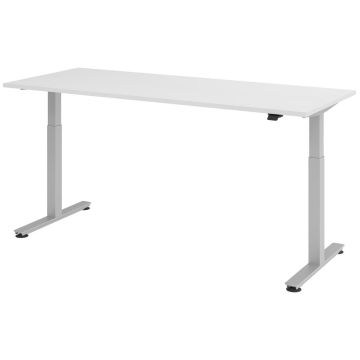 Hammerbacher Sitz-Steh-Tisch Katrin, 200 x 80 cm, Tast-Schalter, verstellbar bis 120 cm, weiß