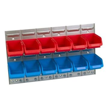 hünersdorff Metall-Schlitzwand-Set mit 12 Sichtboxen PP Gr. 2, 630x90x380mm, 5 Sets