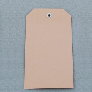 Anhängeetikett aus Pappe mit Kunststofföse, beige, 60 x 113 mm