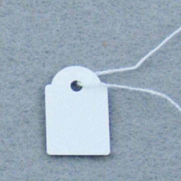 Anhängeetikett aus Pappe mit Loch und Doppelfaden, weiß, 15 x 24 mm