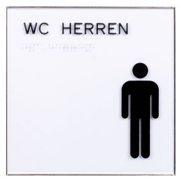 WC-Türschild HERREN mit Blindenschrift, Rahmen aus Edelstahl, 150 x 150 mm, Schraubmontage