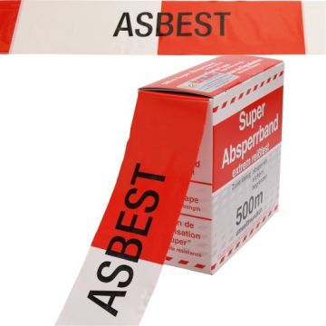 Super Absperrband, rot / weiß geblockt, ASBEST, Polyethylen, 80 mm, 500 m / Rolle