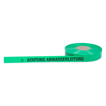 Trassenwarnband, FTZ-Norm 548464 TV1,  Achtung Abwasserleitung, grün, 40mm, 250m/Rolle