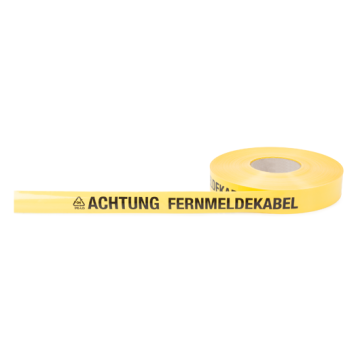 Trassenwarnband, FTZ-Norm 548464 TV1,  Achtung Fernmeldekabel, gelb, 40 mm, 250 m/Rolle