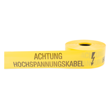 Trassenwarnband, FTZ-Norm 548464 TV1, Achtung  Hochspannungskabel, gelb, 100 mm, 250 m/Rolle