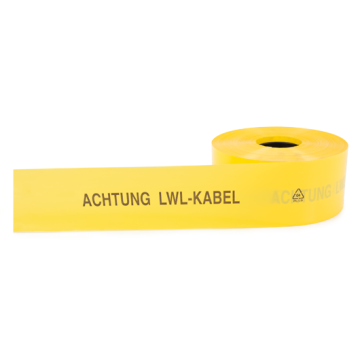 Trassenwarnband, FTZ-Norm 548464 TV1,  Achtung LWL-Kabel, gelb, 100 mm, 250 m/Rolle