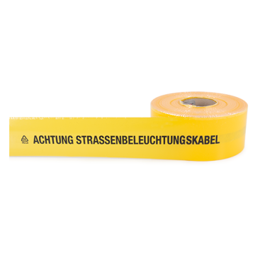 Trassenwarnband, FTZ-Norm 548464 TV1, Achtung  Straßenbeleuchtungskabel, gelb, 100mm, 250m/Rolle