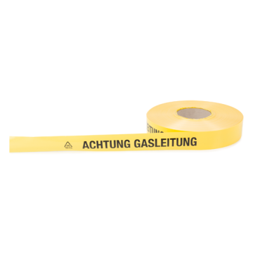 Trassenwarnband, FTZ-Norm 548464 TV1, Achtung  Gasleitung, gelb, 40 mm, 250 m/Rolle