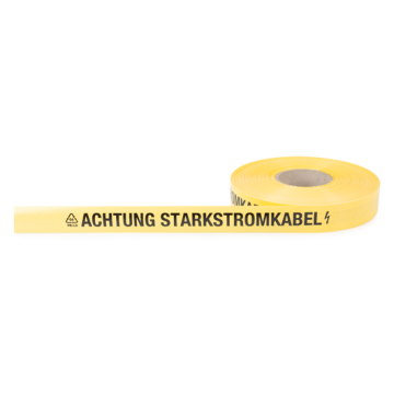 Trassenwarnband, FTZ-Norm 548464 TV1, Achtung  Starkstromkabel m. Blitz, gelb, 40 mm, 250 m/Rolle
