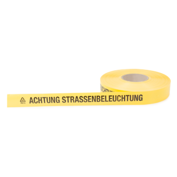 Trassenwarnband, FTZ-Norm 548464 TV1, Achtung  Straßenbeleuchtung, gelb, 40 mm, 250 m/Rolle