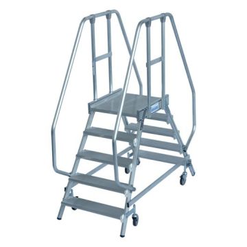 KRAUSE Podestleiter, 2x3 bis 2x8 Stufen, beidseitig begehbar, fahrbar