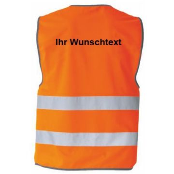 Warnweste mit schwarzem Saum, orange, mit Wunschaufdruck Rücken, verschiedene Größen