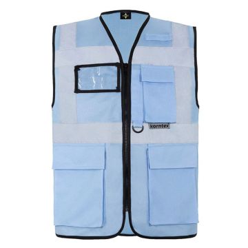 Warnweste, Signalweste, himmelblau, classic fit Multifunktional mit Taschen, Größe S - 3 XL