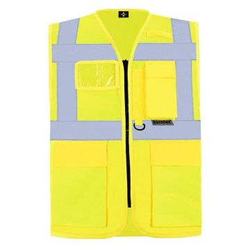 Warnweste, Signalweste, Signal-Gelb, classic fit Multifunktional mit Taschen, Größe S - 3 XL
