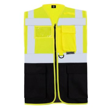 Warnweste, Signalweste, schwarz/gelb, Multifunktional mit Taschen, 100% Polyester