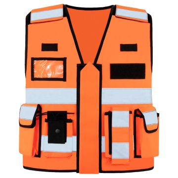 Signalweste, Einsatzweste, orange, Größenverstellbar, Multifunktional mit Taschen