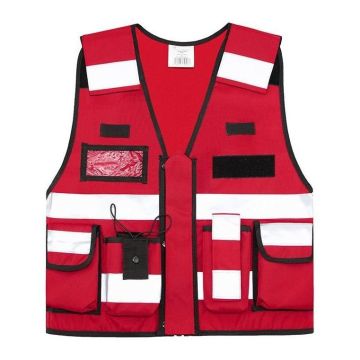 Signalweste, Einsatzweste, rot, Multifunktional m. Taschen, Größenverstellbar, 100% Polyester