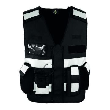 Signalweste Einsatzweste, schwarz, Multifunktional mit Taschen, Größenverstellbar, 100% Polyester