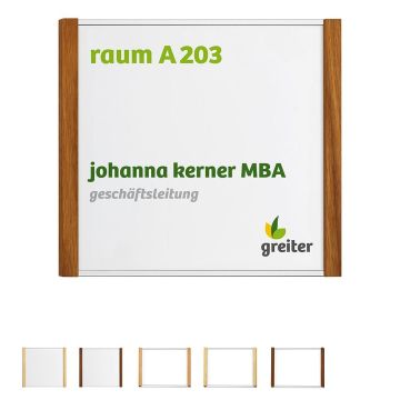 Türschild LMH 25 Studioline, Rahmen Aluminium silber eloxiert und Holz