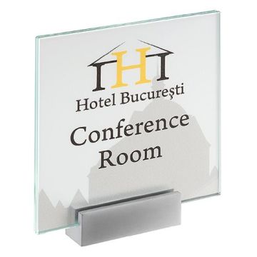 Türschild MONACO, mit Montageadapter, ESG-Glas, 4mm, Adapter aus Aluminium,