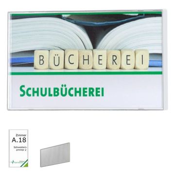 Türschild KAIRO mit Montagepl. + Abdeckung, aus Kunststoff, grau, Abdeckung transparent